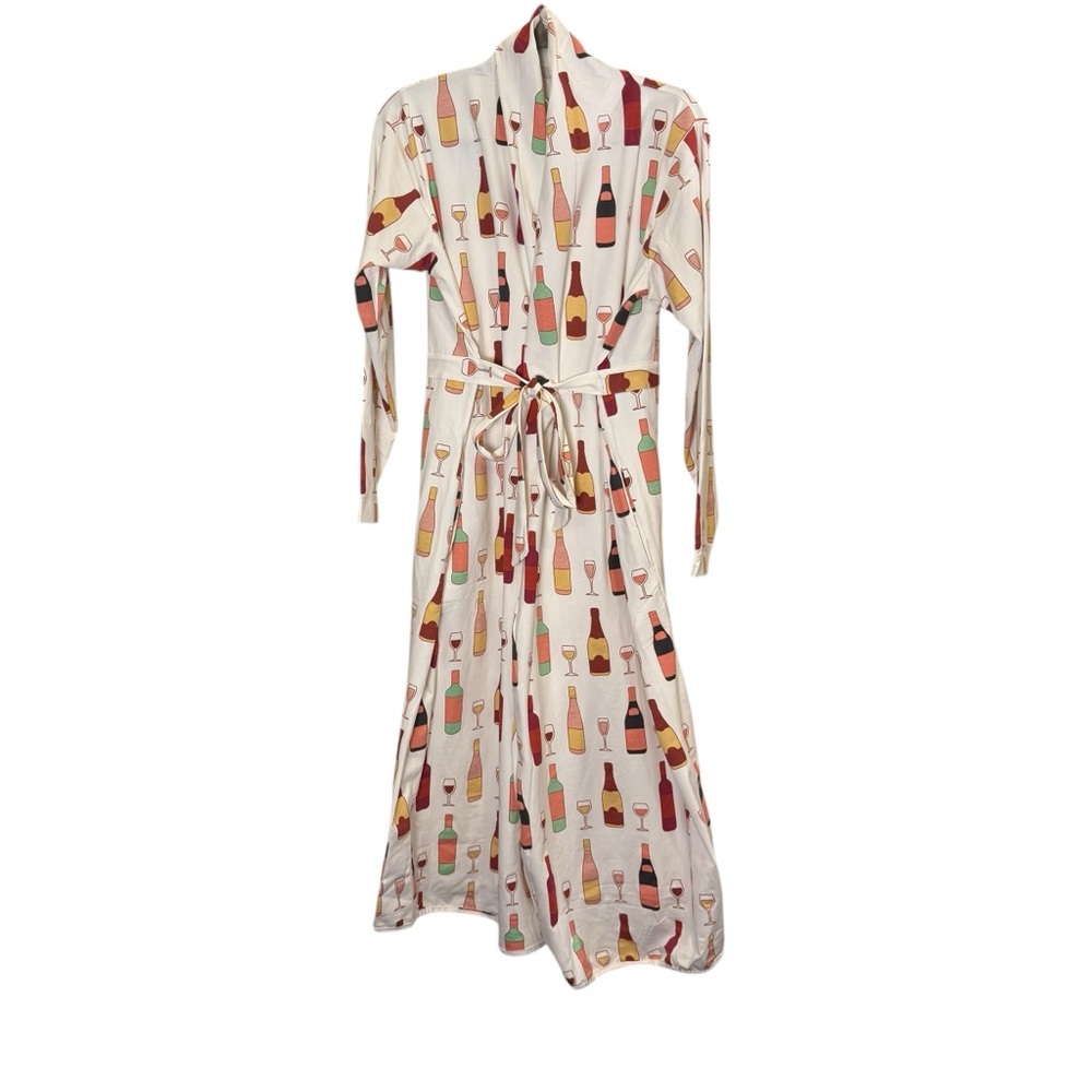 Monica + Andy Organic Cotton Maternity Robe with Fun Wine Bottle Print sz M/L
